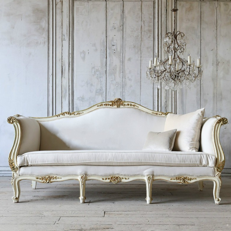 French style living room high-end fashion solid wood carved antique three-person sofa custom furnitu