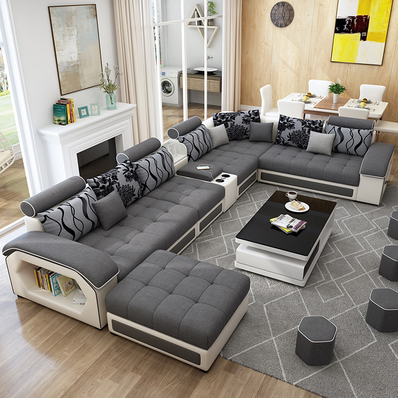 Contemporary living room sofas leather sofa set 7 seater couch longue L U shaped sectional sofa bed 