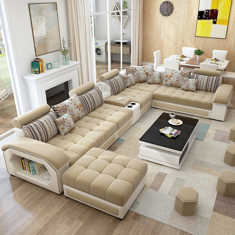 Contemporary living room sofas leather sofa set 7 seater couch longue L U shaped sectional sofa bed 