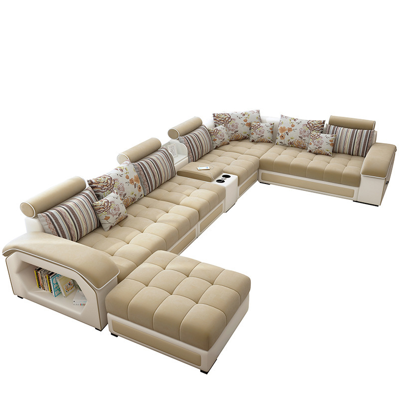 Contemporary living room sofas leather sofa set 7 seater couch longue L U shaped sectional sofa bed 