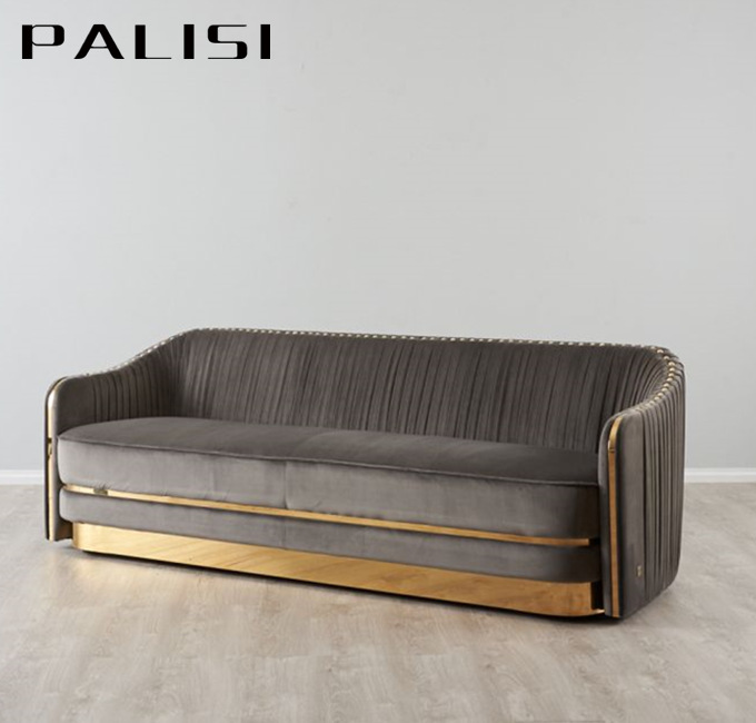 Luxury Villa Furniture Gold Velvet Sofa Set Postmodern Hotel Sofa Furniture Lounge Room Reclining 3 