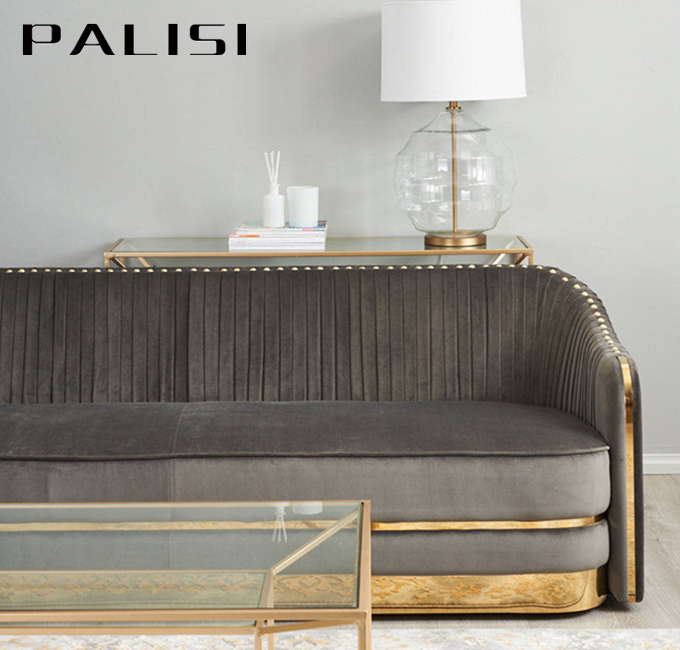 Luxury Villa Furniture Gold Velvet Sofa Set Postmodern Hotel Sofa Furniture Lounge Room Reclining 3 