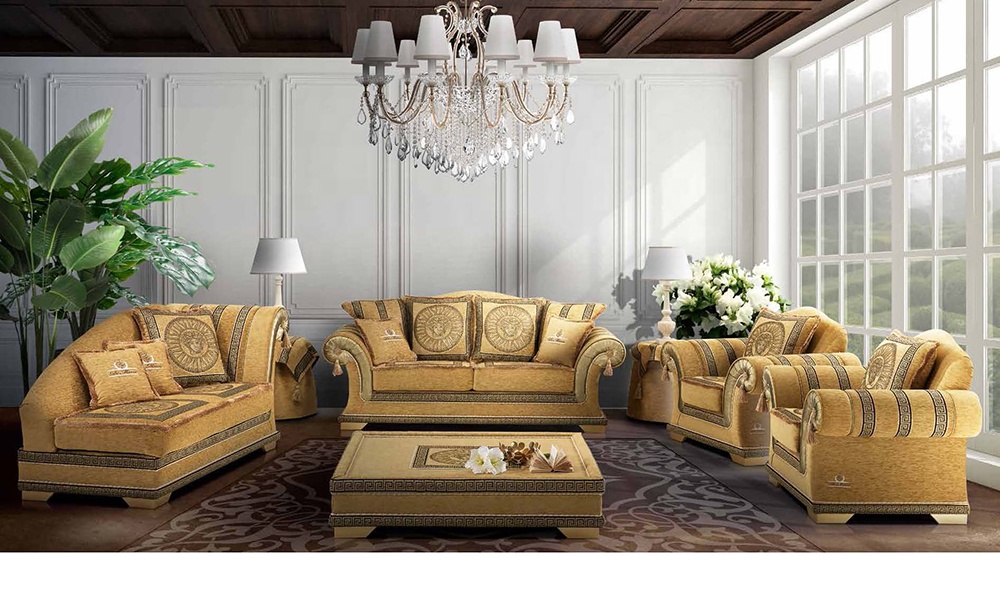 Luxury black European style fabric double sofa home living room furniture