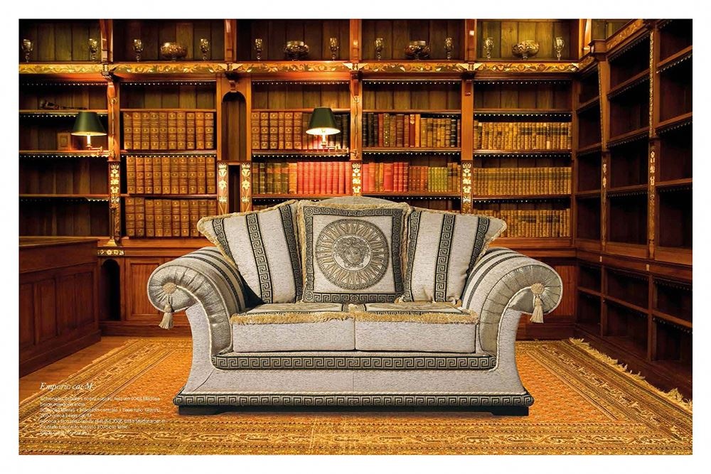 Luxury black European style fabric double sofa home living room furniture