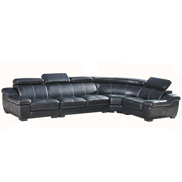 black color modern home furniture L shape sectional leather lawson sofa set