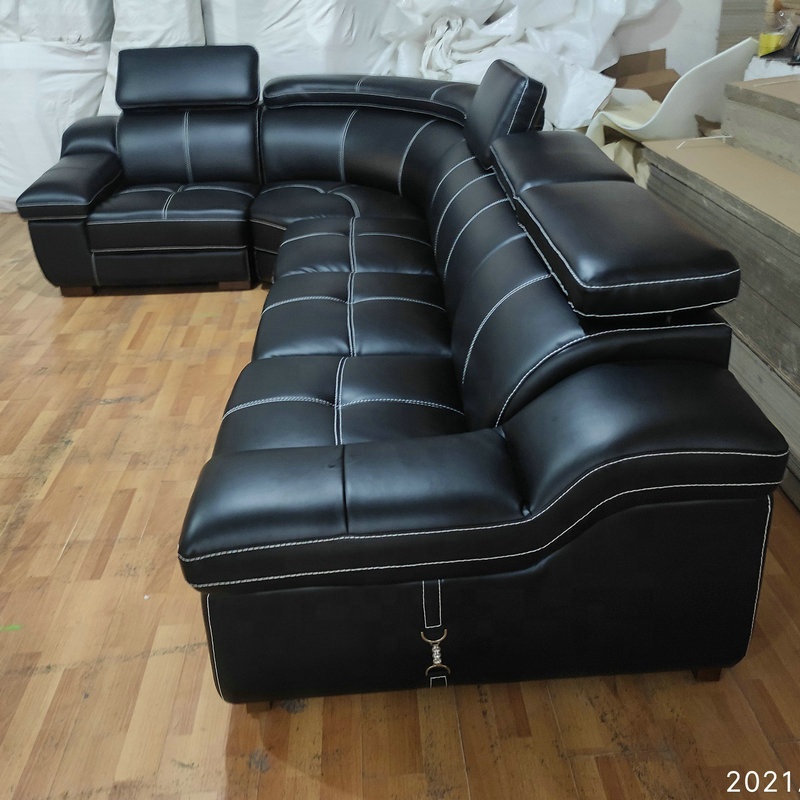 black color modern home furniture L shape sectional leather lawson sofa set
