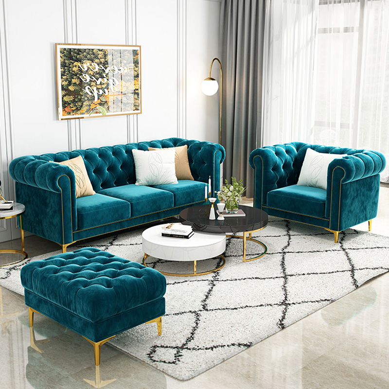 Velvet Chesterfield sofa sets for living room home furniture sofa