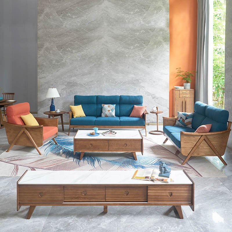 2020 New Design Living Room Furniture Solid Wood Fabric Sofa Sets For Home