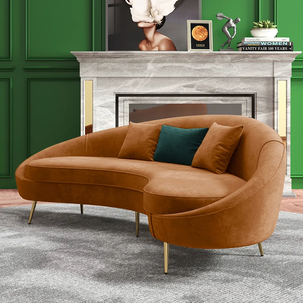 Modern Velvet Curved Sofa 3-Seater Sofa Stainless Steel Leg Living Room Couch For Home Hotel Furnitu