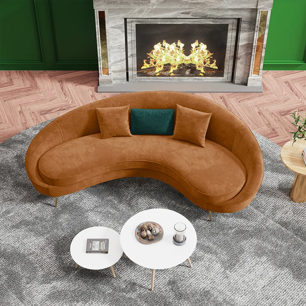 Modern Velvet Curved Sofa 3-Seater Sofa Stainless Steel Leg Living Room Couch For Home Hotel Furnitu