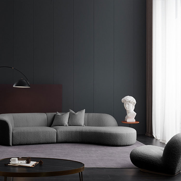 Hndfk Modern Italian Style Living Room Sofa Light Grey Linen Fabric Cover Couch Sofa Set Home Furnit