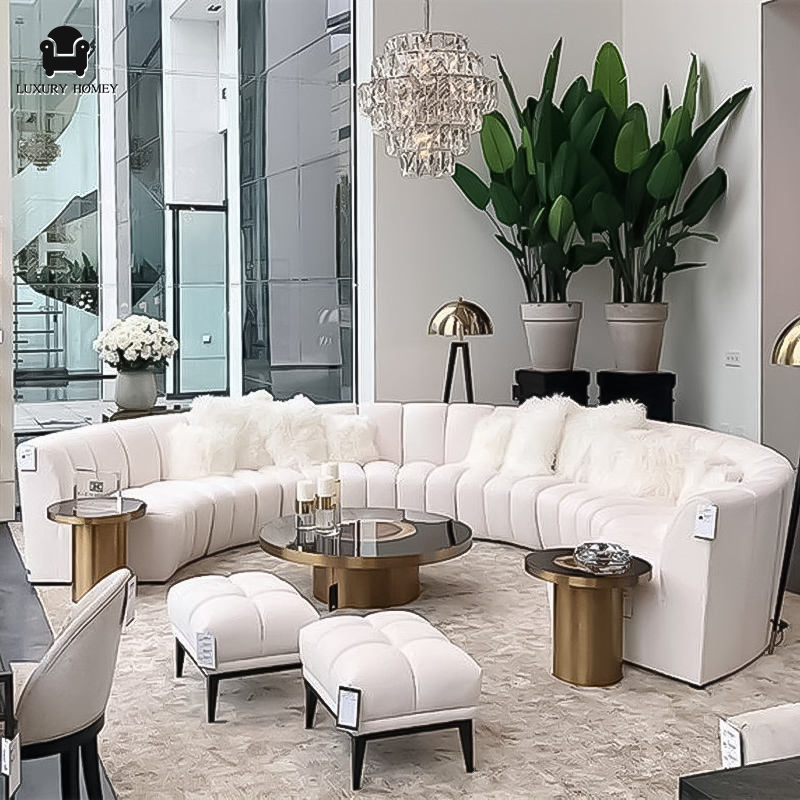 Custom italian high-end modular sectional leather sofa modern design velvet curved sofa for villa an