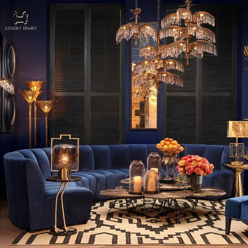 Custom italian high-end modular sectional leather sofa modern design velvet curved sofa for villa an