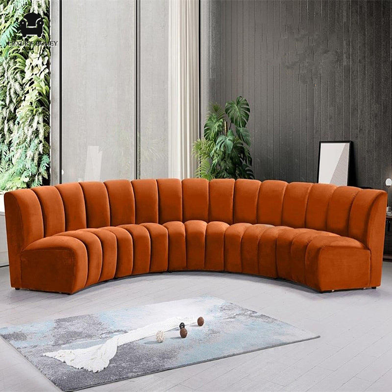 Custom italian high-end modular sectional leather sofa modern design velvet curved sofa for villa an