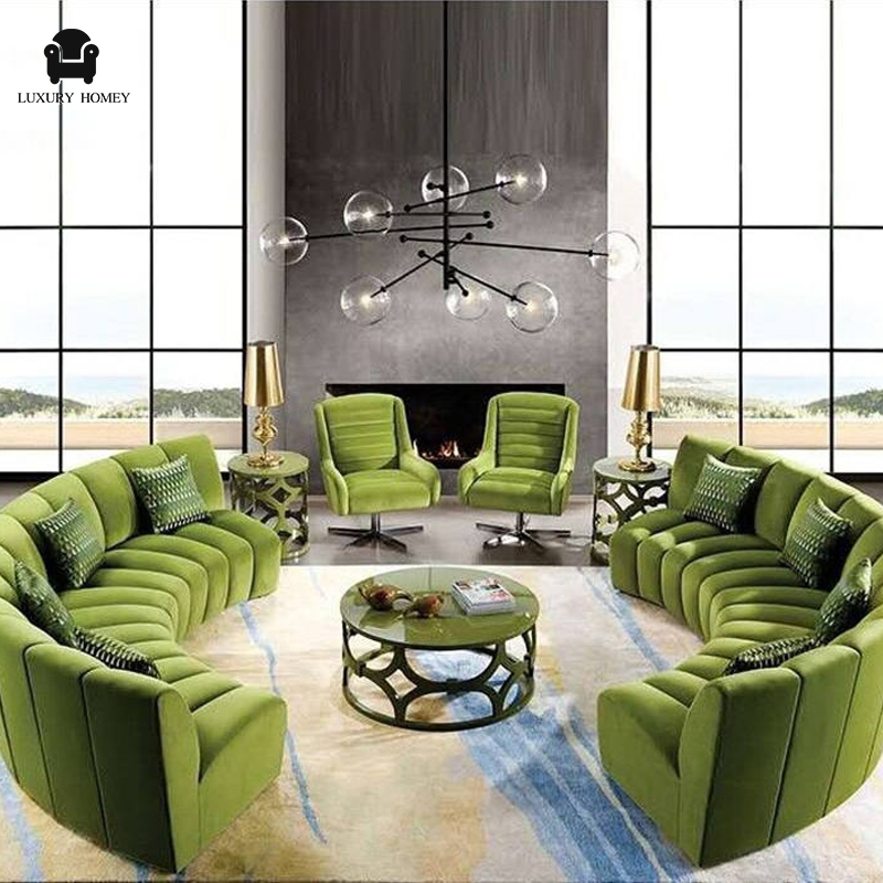 Custom italian high-end modular sectional leather sofa modern design velvet curved sofa for villa an
