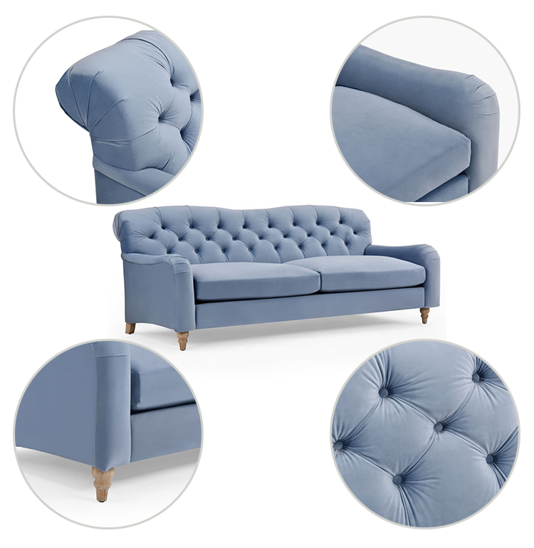2022 Popular Home Furniture Curved Fabric three seat modern chesterfield living room sofa furniture