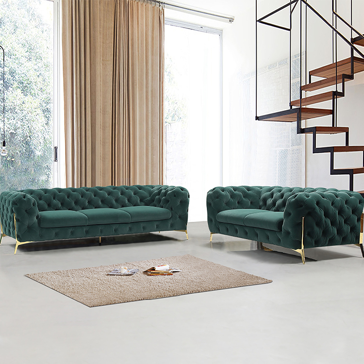 Luxury European wholesale Velvet Fabric sofa for loveseat Living Room furniture 2 Seat Couch