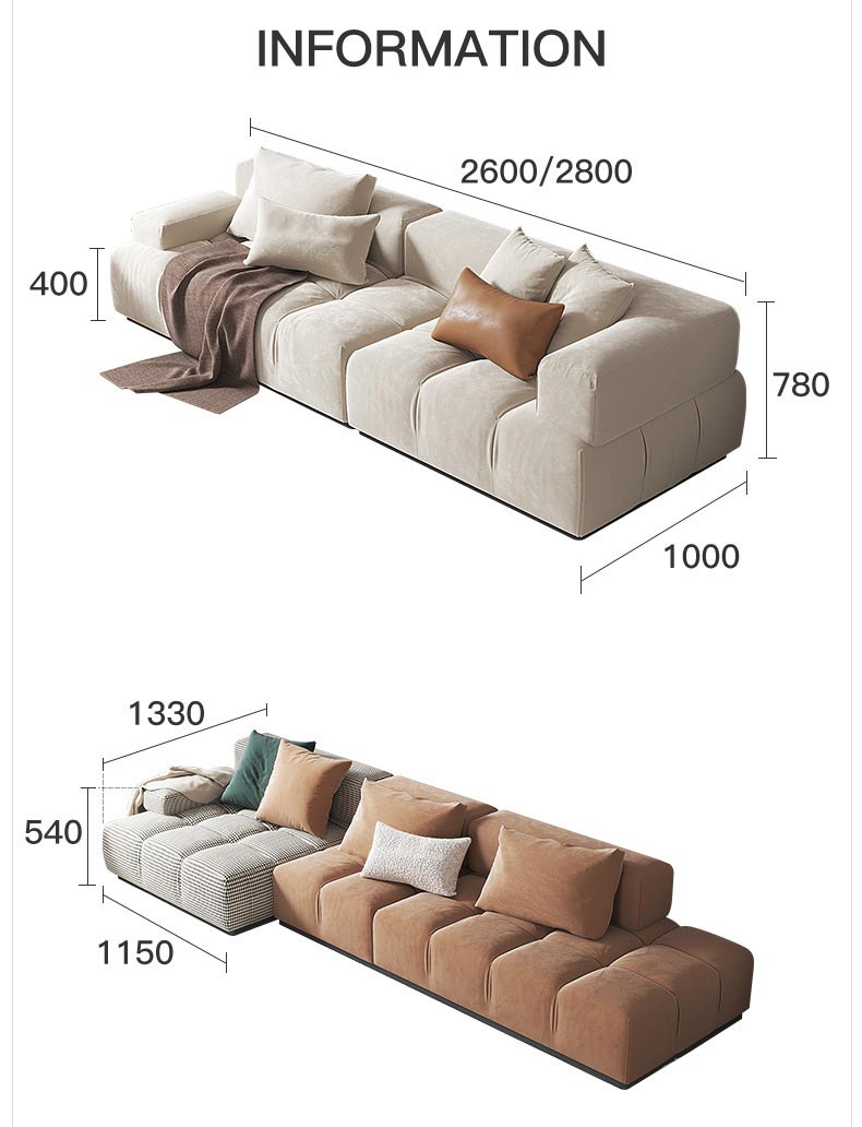 Nordic Home Furniture Waterproof Fabrics 3 Seaters Block Geometric Modular Sofa