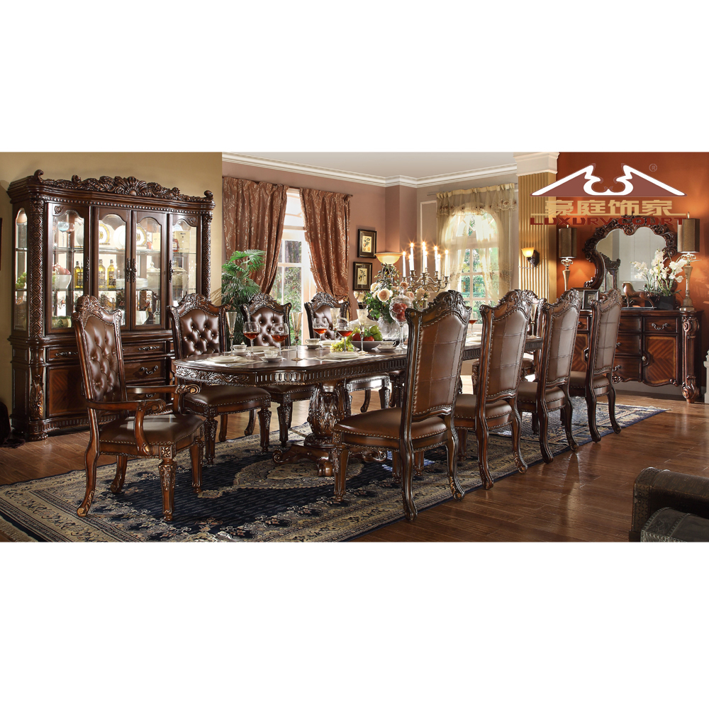 Dining table hand carved home furniture dining room chairs modern leather