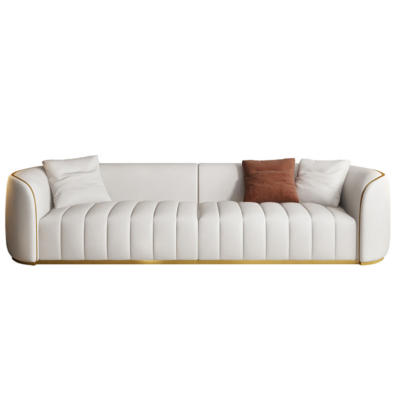 Luxury elegant design stainless steel u shape sofa living room furniture velvet white sofa set furni