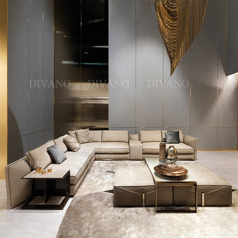 Modern minimalist genuine leather home Furniture 5 seater couch Luxury Living Room Sofas