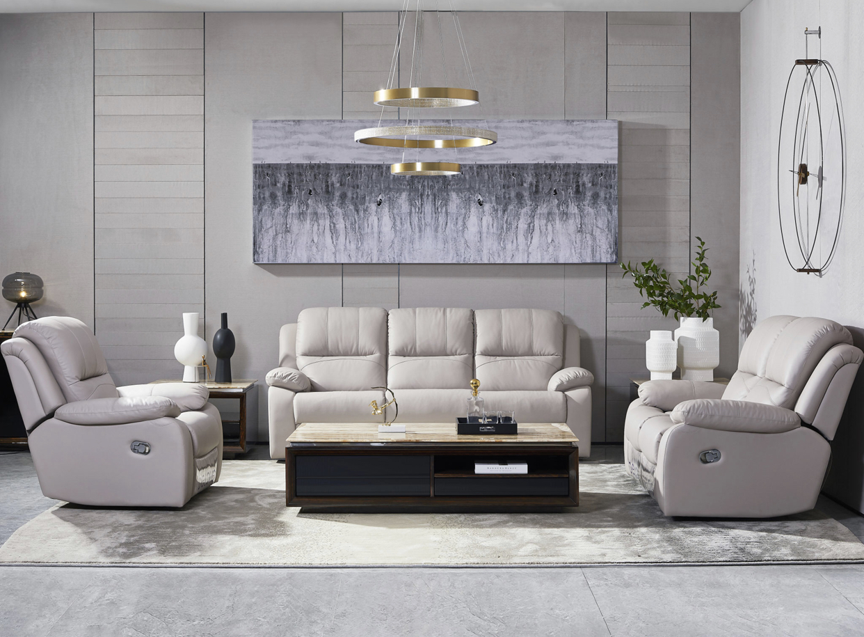 BFP One Stop White Genuine Leather Functional Recliner Sofa Set Modern Living Room Sofas Office Leis
