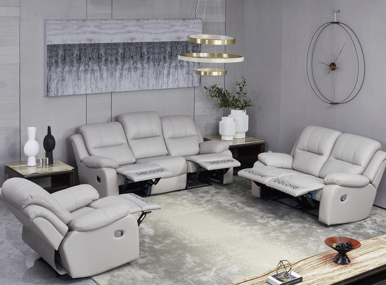 BFP One Stop White Genuine Leather Functional Recliner Sofa Set Modern Living Room Sofas Office Leis