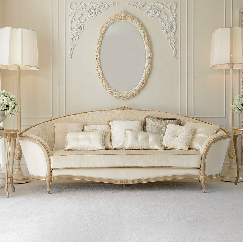 European style living room solid wood carved fabric French sofa arc 123 combination simple sofa desi