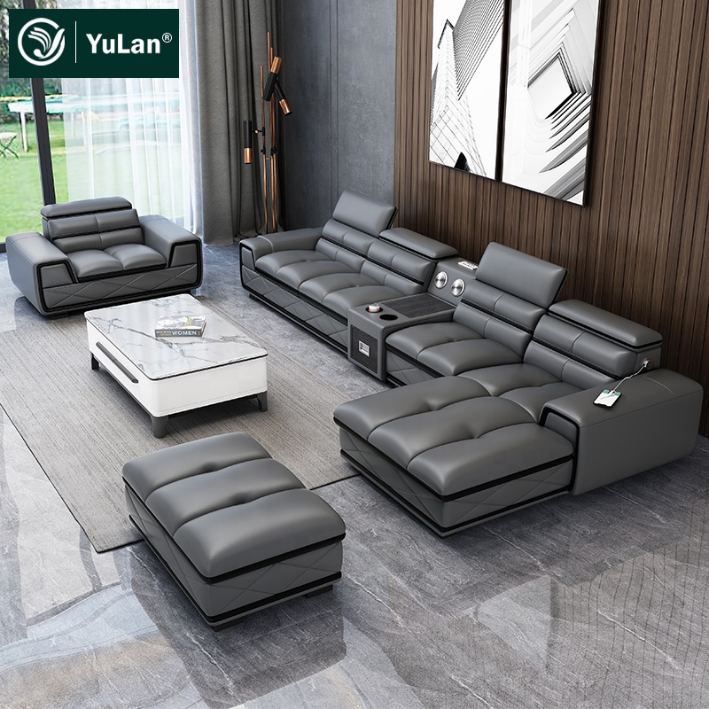 Living Room Modern Furniture Designs Leather L Shape Sectional Corner Tufted Luxury Sofa Set Couch C