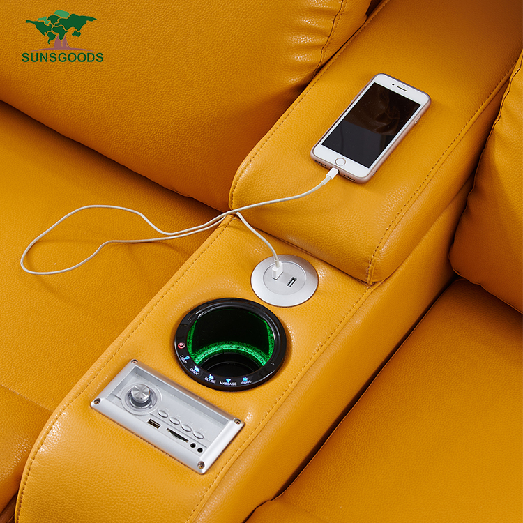Custom Multifunction Leather Reclining Movie Theater Seat, Leather Recliner Theater Seating, Electri