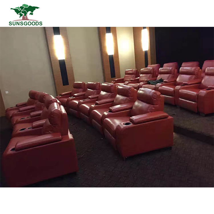 Custom Multifunction Leather Reclining Movie Theater Seat, Leather Recliner Theater Seating, Electri