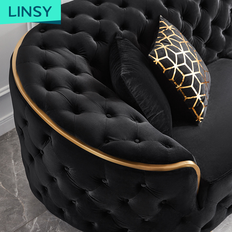 Linsy Nice Black 2Seat Velvet 3 4 Seat Fabric Sofa Home Soft Luxury Couch Chesterfield Sofa Living R