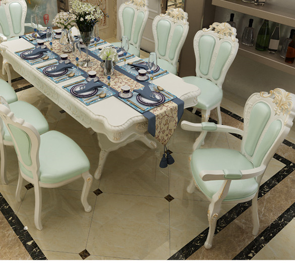 European Antique 8 And 10 Seat Wooden Rotating Rectangle Dining Room Table And Chair Set golden tabl
