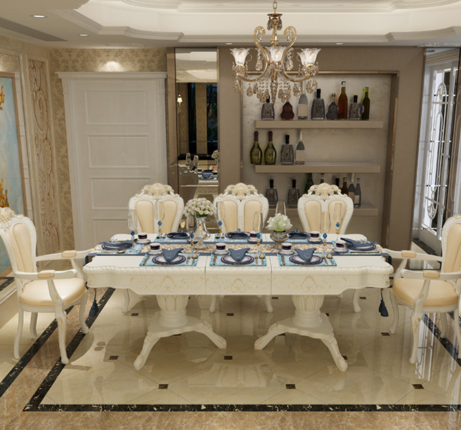 European Antique 8 And 10 Seat Wooden Rotating Rectangle Dining Room Table And Chair Set golden tabl