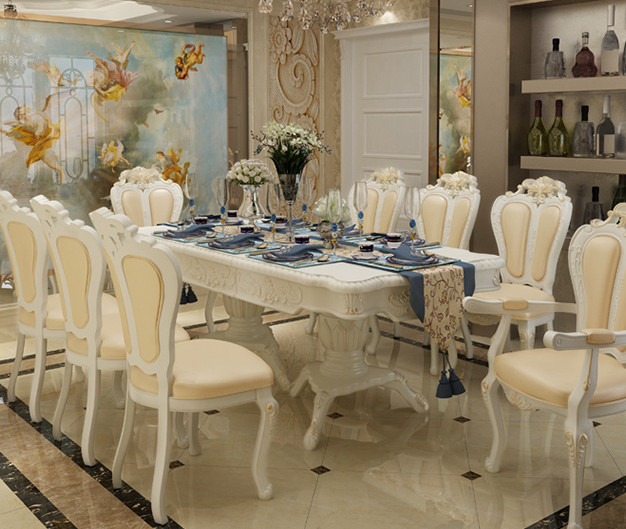 European Antique 8 And 10 Seat Wooden Rotating Rectangle Dining Room Table And Chair Set golden tabl
