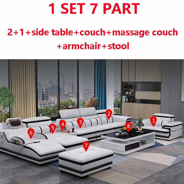 Factory modern On Sales Fancy New Model 7 Seater couch Leather Sofa Living Room Furniture U shaped h
