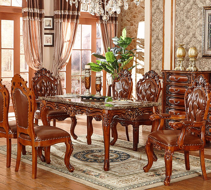 Hand Carved 6 Piece Dining Set Wooden Frame Table And Chair Set For Kitchen Room Dining Room Home Fu