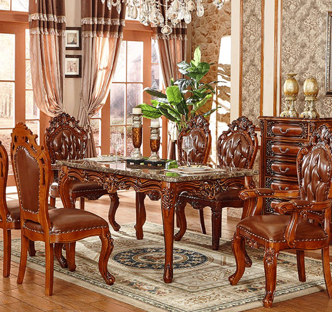 Hand Carved 6 Piece Dining Set Wooden Frame Table And Chair Set For Kitchen Room Dining Room Home Fu