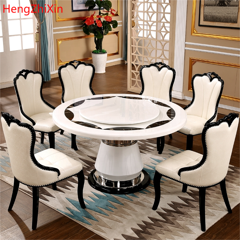 Foshan luxury round marble dining table dining table set 6 seater  dining room furniture
