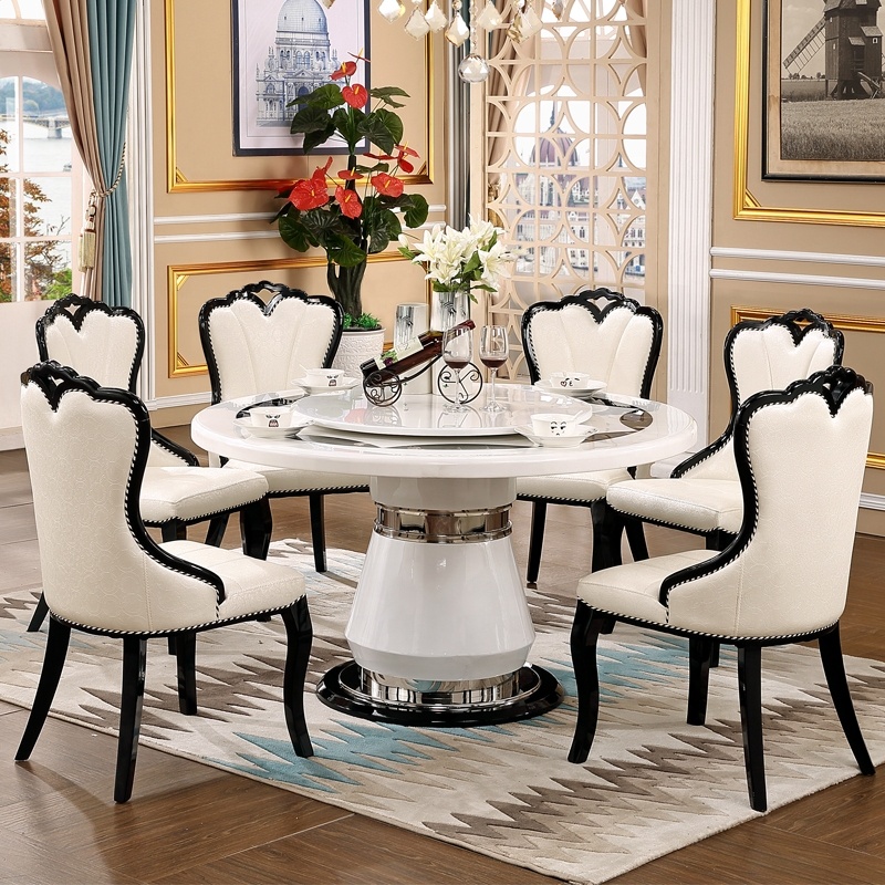 Foshan luxury round marble dining table dining table set 6 seater  dining room furniture