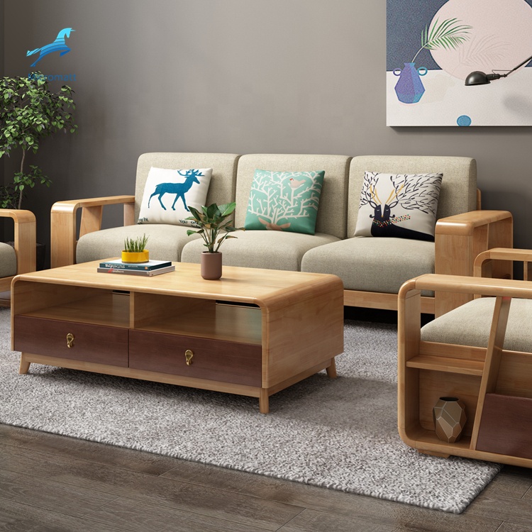 Factory cheap price simple design solid wood furniture sitting room furniture 3 seaters couch sofa