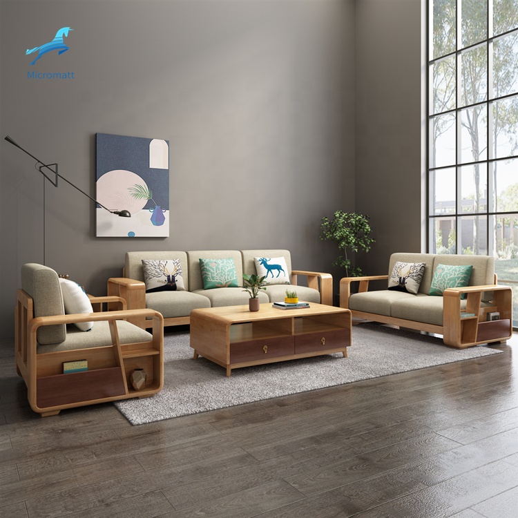 Factory cheap price simple design solid wood furniture sitting room furniture 3 seaters couch sofa