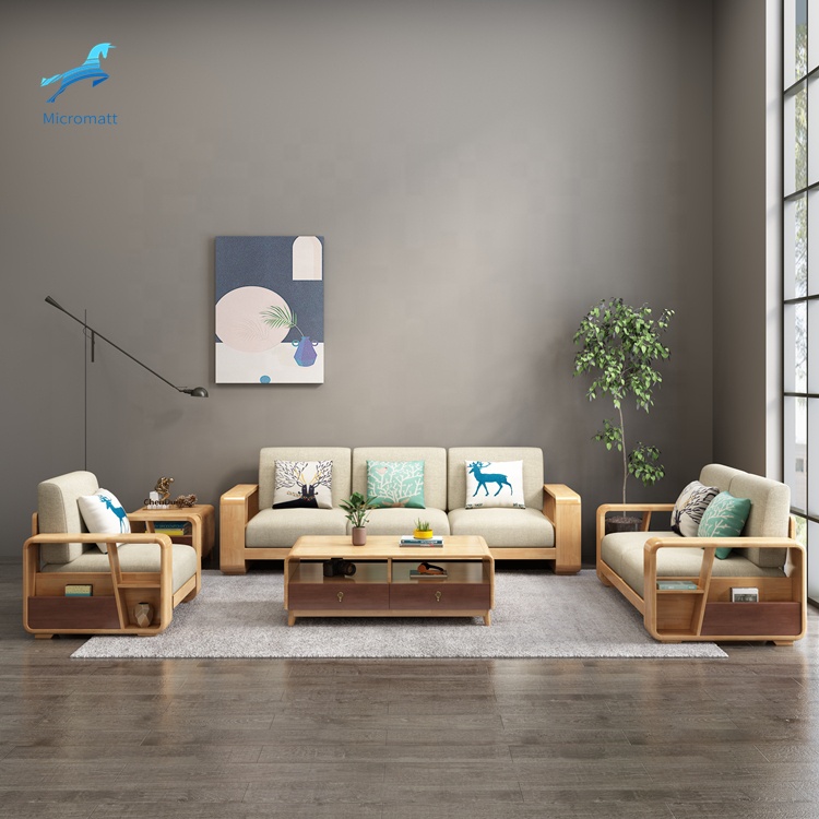 Factory cheap price simple design solid wood furniture sitting room furniture 3 seaters couch sofa