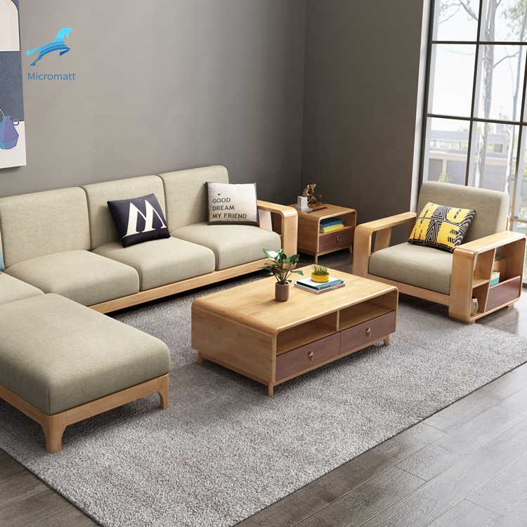 Factory cheap price simple design solid wood furniture sitting room furniture 3 seaters couch sofa