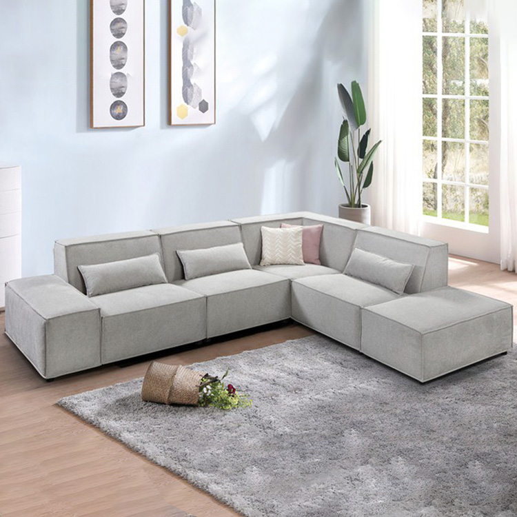 Farrell Classic Modern L Shape Fabric Blue Velvet Modular Sectional Sofa Set Furniture for Home fabr