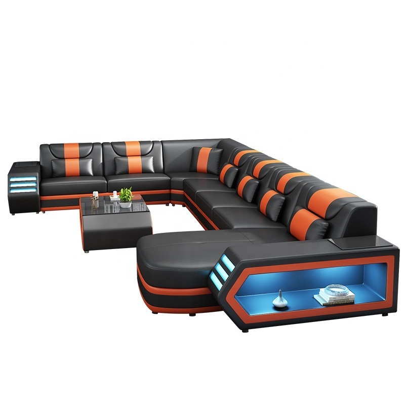 2021 CBMMART top quality living room furniture LED lamps top quality real leather couch living room 