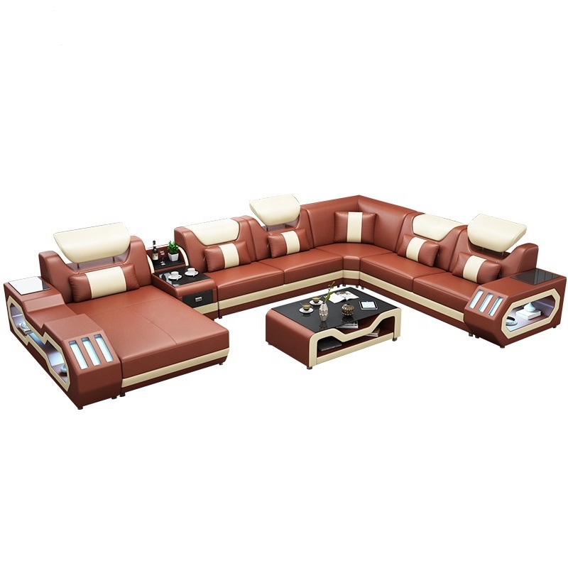 2021 CBMMART top quality living room furniture LED lamps top quality real leather couch living room 