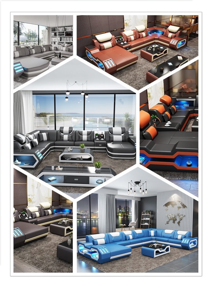 2021 CBMMART top quality living room furniture LED lamps top quality real leather couch living room 