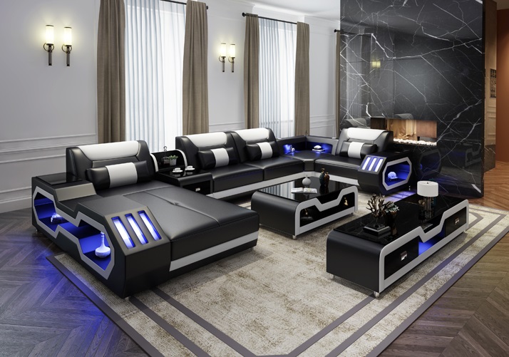 2021 CBMMART top quality living room furniture LED lamps top quality real leather couch living room 