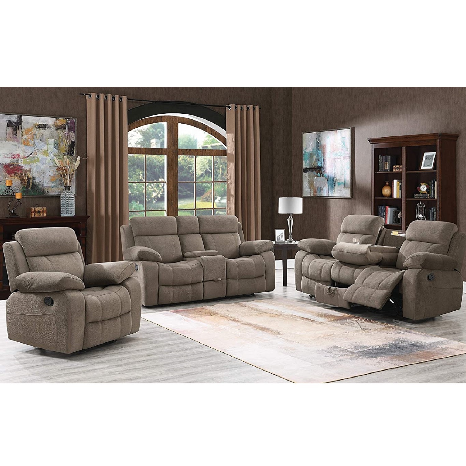 Geeksofa 3+2+1 Seater Manual Fabric Loveseat Motion Recliner Sofa Set Reclinable For Living Room Fur